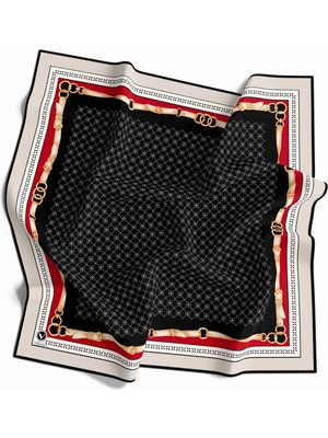 Violla Twill Kemerli ve Çıtır Motifli Desenli Siyah Renkli 90X90 Eşarp (Ipek Içermez) Dikim Şekli : El Dikişi