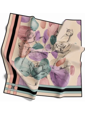 Violla Soft Çiçek Desenli Somon Renkli 90X90 Eşarp (Ipek Içermez) Kenar Dikiş Şekli El Dikişli