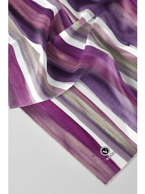 Violla Twill Suluboya Çizgi Desenli Mürdüm - Mor Renkli 90X90 Eşarp (Ipek Içermez) Kenar Dikiş Şekli El Dikişli