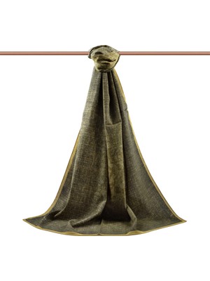 Vissona Lüks Medine Ipeği Doku Desenli Yağ Yeşili Renkli 75X195 Kırışmaz Şal Moss Krep Dikiş Tipi Italyan Dikişli