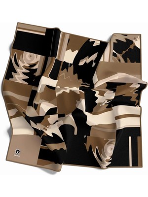 Violla Kristal Boyalı Geometrik Desenli Bej Renkli 90X90 Eşarp (Ipek Içermez) Kenar Dikiş Şekli El Dikişli