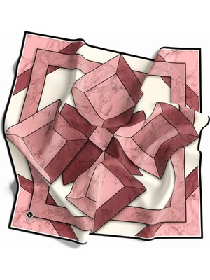 Violla Kristal Mermer Desenli Pudra - Gül Kurusu Renkli 90X90 Eşarp (Ipek Içermez) Kenar Dikiş Şekli El Dikişli