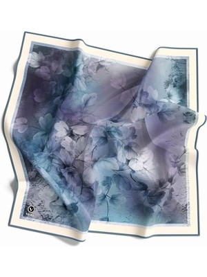 Violla Kristal Batik Çiçek Desenli Indigo Renkli 90X90 Eşarp (Ipek Içermez) Kenar Dikiş Şekli El Dikişli