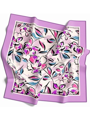 Violla Rayon Bordürlü Çiçek Desenli Lila Renkli 90X90 Dikim Şekli : El Dikişi Eşarp (Ipek Içermez)