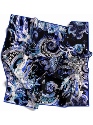 Violla Twill Şal Desenli Saks Renkli 90X90 Eşarp (Ipek Içermez) Kenar Dikiş Şekli El Dikişli