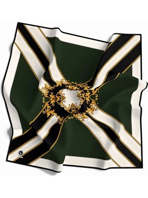 Violla Kristal Barok Desenli Zümrüt Yeşili - Siyah Renkli 90X90 Dikim Şekli : El Dikişi Eşarp (Ipek Içermez)