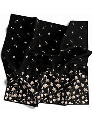 Violla Kristal Çıtır Çiçek Desenli Siyah Renkli 90X90 Eşarp (Ipek Içermez) Kenar Dikiş Şekli El Dikişli
