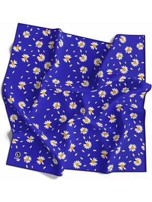 Violla Twill Papatya Desenli Saks Renkli 90X90 Eşarp (Ipek Içermez) Kenar Dikiş Şekli El Dikişli