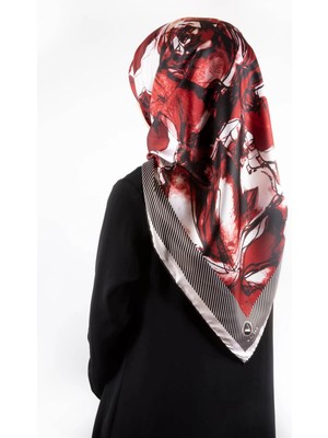 Violla Twill Gül Yaprak Desenli Bordo Renkli 90X90 Eşarp (Ipek Içermez) Kenar Dikiş Şekli El Dikişli