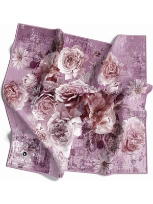 Violla Rayon Büyük Çiçek Desenli Mürdüm Renkli 90X90 Eşarp (Ipek Içermez) Kenar Dikiş Şekli El Dikişli