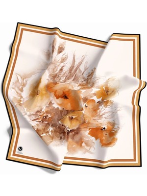 Violla Rayon Zincir Desenli Taba Renkli 90X90 Eşarp (Ipek Içermez) Kenar Dikiş Şekli El Dikişli