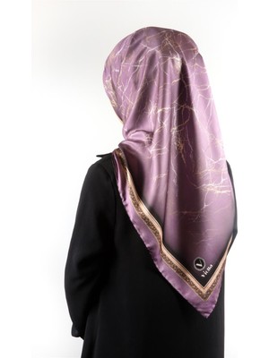 Violla Twill Barok Çerçeveli Mermer Desenli Lila Renkli 90X90 Eşarp (Ipek Içermez) Kenar Dikiş Şekli El Dikişli