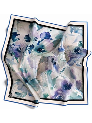 Violla Rayon Sulu Boyalı Çiçek Desenli Saks Renkli 90X90 Eşarp (Ipek Içermez) Kenar Dikiş Şekli El Dikişli