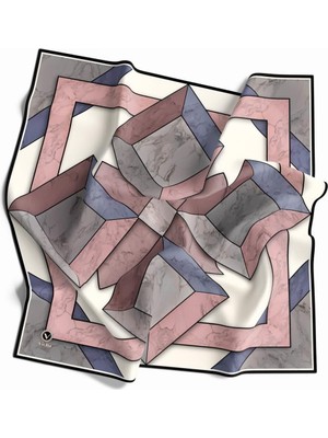 Violla Kristal Mermer Desenli Pudra - Bebe Mavisi Renkli 90X90 Eşarp (Ipek Içermez) Kenar Dikiş Şekli El Dikişli