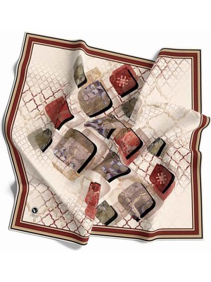 Violla Kristal Geometrik Taş Desenli Krem - Bordo Renkli 90X90 Eşarp (Ipek Içermez) Dikim Şekli : El Dikişi