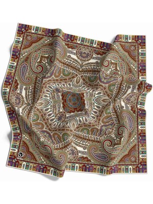 Violla Kristal Şal Desenli Krem Renkli 90X90 Eşarp (Ipek Içermez) Dikim Şekli : El Dikişi