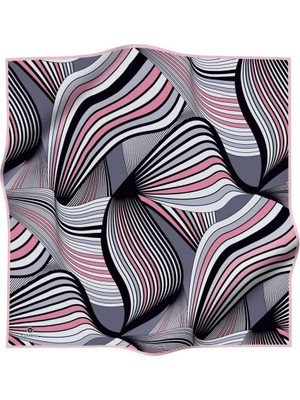 Vissona %100 Twill Ipek Okyanus Dalgası Desenli Pudra - Gri Renkli 90X90 Eşarp Kenar Dikiş Şekli El Dikişli