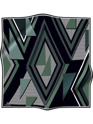 Vissona % 57 Ipek % 43 Viskon Twill Ipek Geometrik Desenli Zümrüt Yeşili - Siyah Renkli 90X90 Eşarp Dikim Şekli : El Dikişi