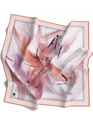 Violla Twill Çiçek Tablo Desenli Somon Renkli 90X90 Eşarp (Ipek Içermez) Kenar Dikiş Şekli El Dikişli
