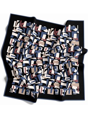 Violla Twill Geometrik Desenli Indigo - Gül Kurusu Renkli 90X90 Eşarp (Ipek Içermez) Dikim Şekli : El Dikişi
