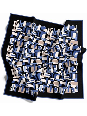 Violla Twill Geometrik Desenli Indigo - Bej Renkli 90X90 Eşarp (Ipek Içermez) Dikim Şekli : El Dikişi