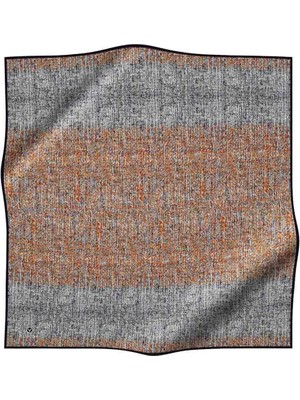 Vissona %100 Twill Ipek Dokulu Desen Turuncu - Siyah Renkli 90X90 Eşarp Kenar Dikiş Şekli El Dikişli