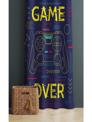 Alamodecor Game Over Yazılı Tek Kanat Genç Odası Fon Perde