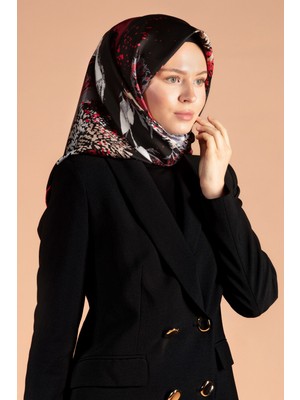 Vissona %100 Twill Ipek Suluboya Çiçek Desenli Siyah - Bordo Renkli 90X90 Eşarp Dikim Şekli : El Dikişi