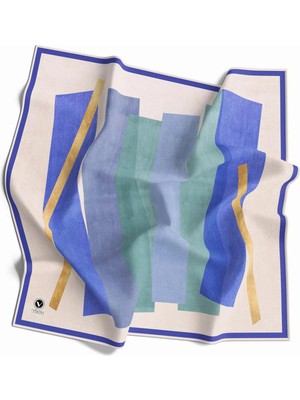 Violla Twill Geometrik Desenli Indigo Renkli 90X90 Eşarp (Ipek Içermez) Kenar Dikiş Şekli El Dikişli