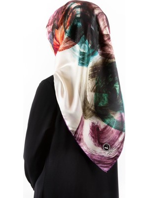 Violla Twill Fırça Efektli Desenli Lila Renkli 90X90 Eşarp (Ipek Içermez) Kenar Dikiş Şekli El Dikişli