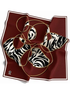 Violla Soft Çember ve Zebra Desenli Bordo Renkli 90X90 Eşarp (Ipek Içermez) Kenar Dikiş Şekli El Dikişli