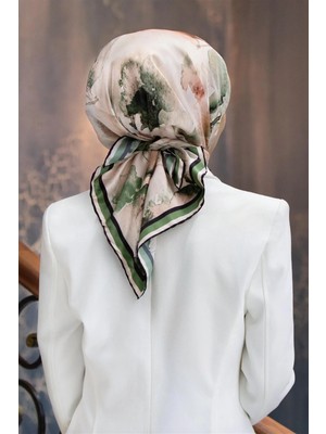 Violla Rayon Sulu Boya Çiçek Desenli Koyu Mint Yeşili Renkli 90X90 Dikim Şekli : El Dikişi Eşarp (Ipek Içermez)