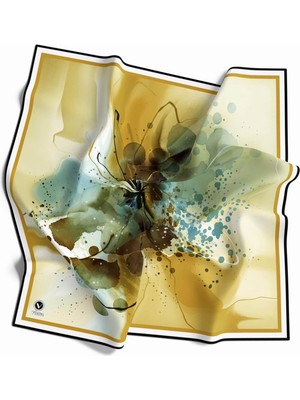 Violla Twill Suluboya Çiçek Desenli Sarı Renkli 90X90 Soft Eşarp Kenar Dikiş Şekli El Dikişli