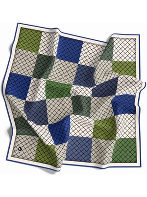 Violla Twill Kare Desenli Saks Renkli 90X90 Eşarp (Ipek Içermez) Kenar Dikiş Şekli El Dikişli