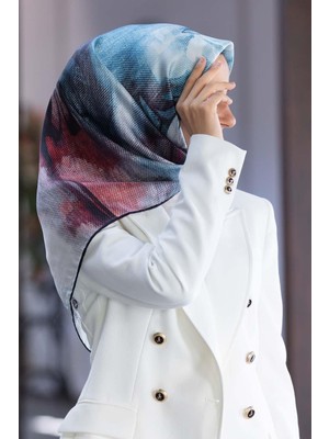 Vissona %100 Twill Ipek Dokulu ve Çiçek Desenli Turkuaz - Bordo Renkli 90X90 Eşarp Dikim Şekli : El Dikişi