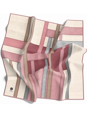 Violla Twill Renkli Şerit Desenli Pudra Renkli 90X90 Eşarp (Ipek Içermez) Kenar Dikiş Şekli El Dikişli
