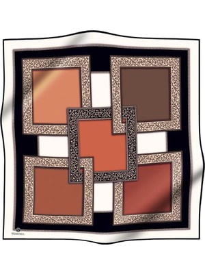 Vissona %100 Twill Ipek Geometrik Desenli Siyah - Taba Renkli 90X90 Eşarp Dikim Şekli : El Dikişi