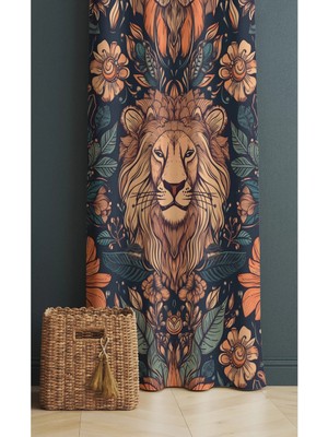 Alamodecor Vintage Çiçekli Aslan Model Tek Kanat Genç Odası Fon Perde