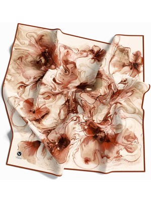 Violla Twill Soyut Desenli Taba Renkli 90X90 Eşarp (Ipek Içermez) Kenar Dikiş Şekli El Dikişli