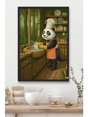 Mutfak Tablosu Mdf Tablo Mutfak Için Bulaşık Yıkayan Panda Deseni |mtfkmdf