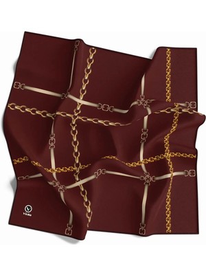 Violla Soft Zincir Desenli Bordo Renkli 90X90 Eşarp (Ipek Içermez) Kenar Dikiş Şekli El Dikişli