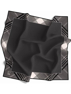 Violla Soft Twill Bordürlü Ekose Desenli Gri Renkli 90X90 Eşarp (Ipek Içermez) Kenar Dikiş Şekli El Dikişli