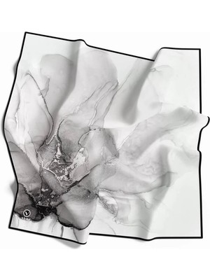 Violla Twill Batik Desenli Gri Renkli 90X90 Eşarp (Ipek Içermez) Kenar Dikiş Şekli El Dikişli