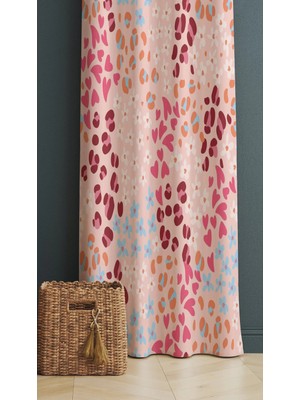 Alamodecor Pembe Papatya Leopar Desen Kawaii Model Tek Kanat Fon Perde