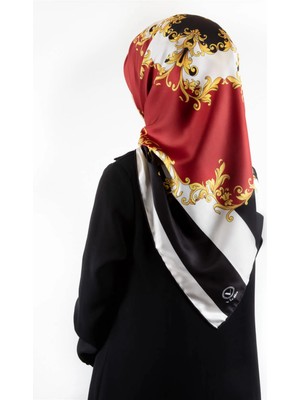 Violla Twill Çizgili Barok Desenli Kırmızı Renkli 90X90 Eşarp (Ipek Içermez)