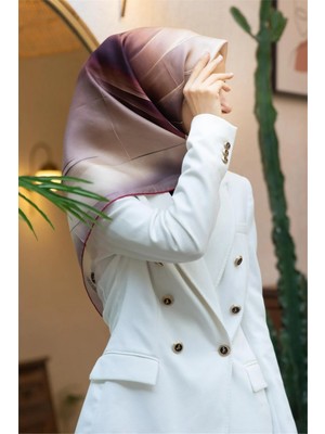 Vissona %100 Twill Ipek Duman Desenli Hardal - Bordo Renkli 90X90 Eşarp Dikim Şekli : El Dikişi