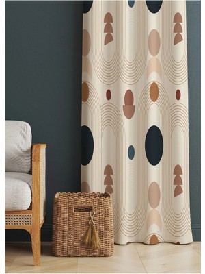 Alamodecor Kahverengi Krem Geometrik Bohem Etnik Desenli Baskılı Fon Perde (Tek Kanat)