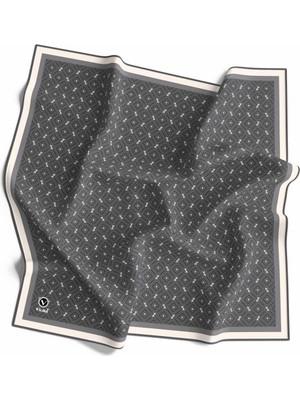 Violla Kristal Çıtır Desenli Füme - Krem Renkli 90X90 Eşarp (Ipek Içermez) Kenar Dikiş Şekli El Dikişli