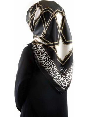 Violla Twill Osmanlı Çini Desenli Füme Renkli 90X90 Eşarp (Ipek Içermez)Kenar Dikiş Şekli El Dikişli