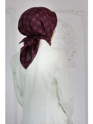 Vissona % 57 Ipek % 43 Viskon Twill Ipek Monogram Desenli Şarabi Renkli 90X90 Eşarp Dikim Şekli : El Dikişi